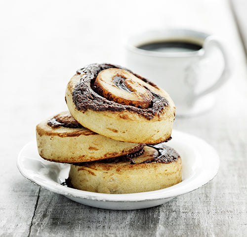 Whole grain chocolate rolls with hazelnut spread